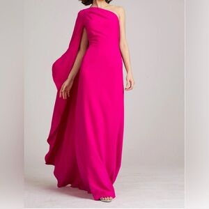 Teri Jon Stretch Crepe One Shoulder Sleeve Gown